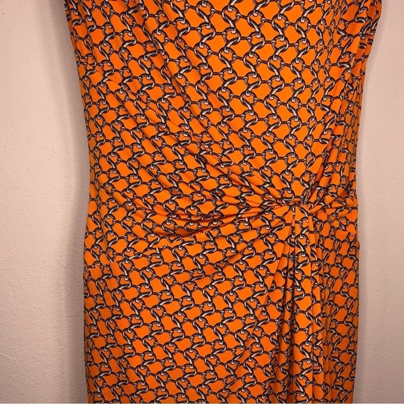 SMALL MICHAEL KORS DRESS ORANGE CHAIN PRINT COWL NECKLINE DRESS STRETCH - Picture 4 of 14